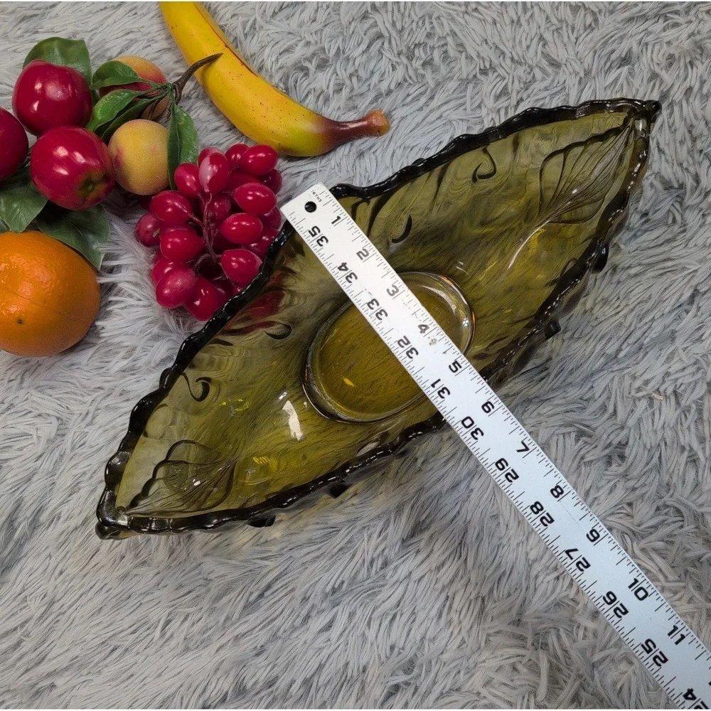 Vintage Fruit Basket Plastic Rubber Mix Green Glass Bowl Artificial Decorative